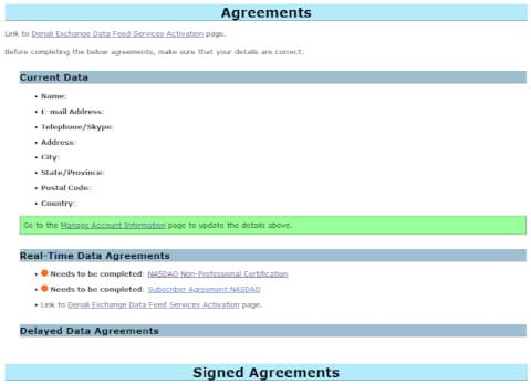 利用規約を読んで同意するまではデータフィードを有効化できない