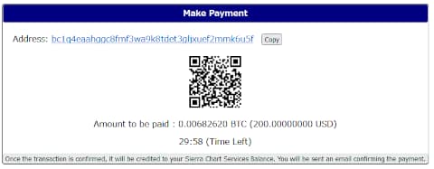 BTCの支払いページが表示される
