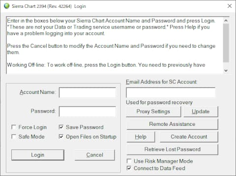 Sierra Chartのログイン画面